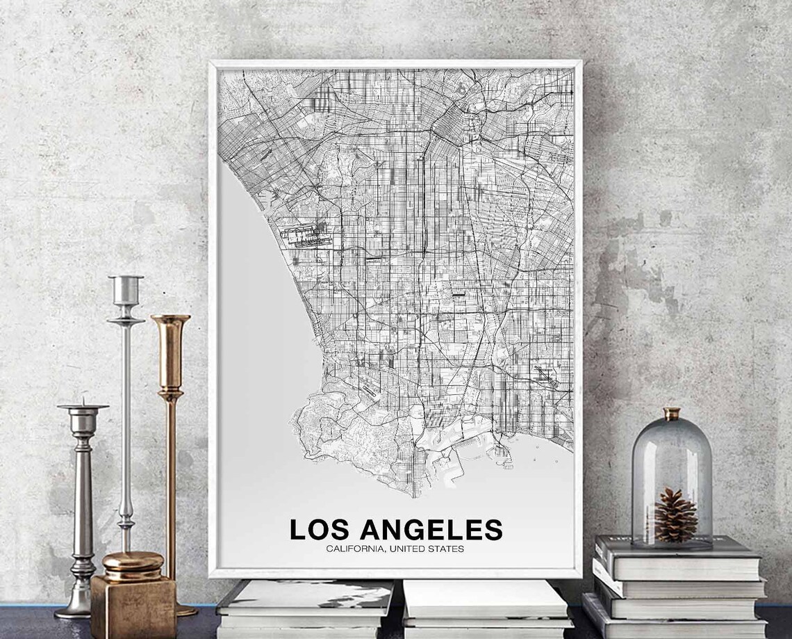 Los Angeles CA USA Map Poster, Modern Travel Print