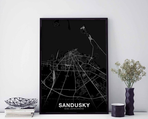 Sandusky Ohio USA Map Poster, Modern Home Decor