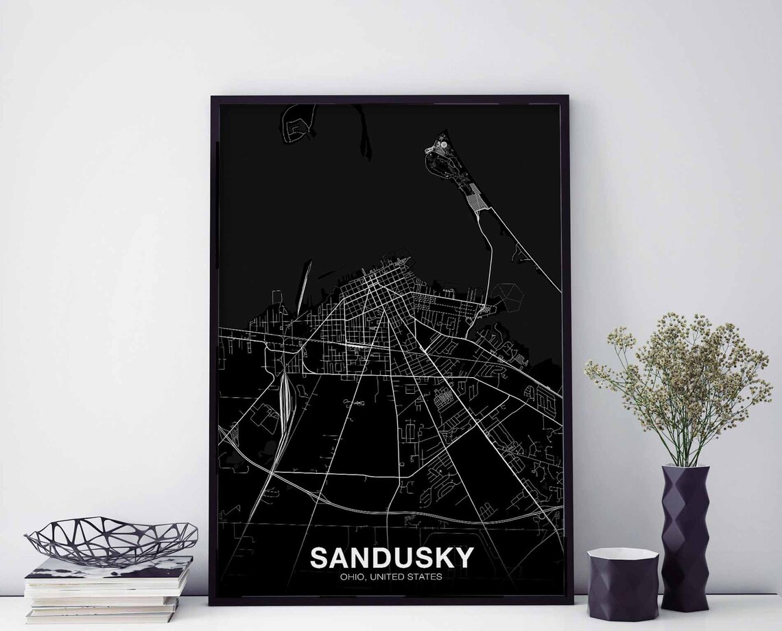 Sandusky Ohio USA Map Poster, Modern Home Decor