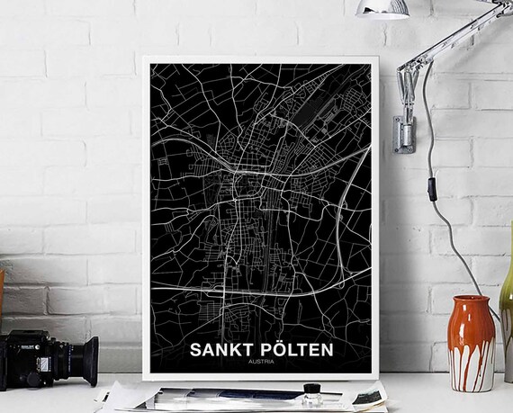 Sankt Polten Austria Map Poster Black White Hometown City Print Modern Home Decor Office Decoration Wall Art Dorm Bedroom Gift