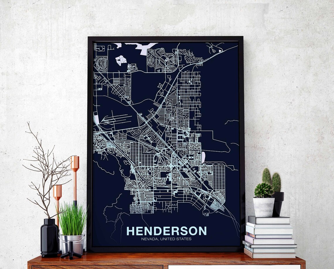 Henderson Nevada Navy Blue Minimalist City Street Map Wall Poster