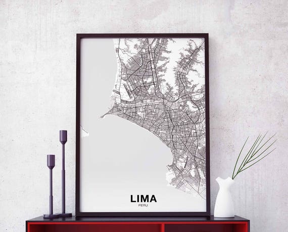 Lima Peru Map Poster, Modern Home Decor Print