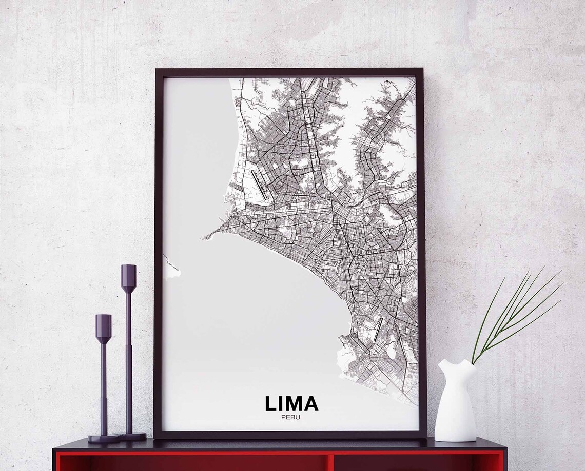 Lima Peru Map Poster, Modern Home Decor Print