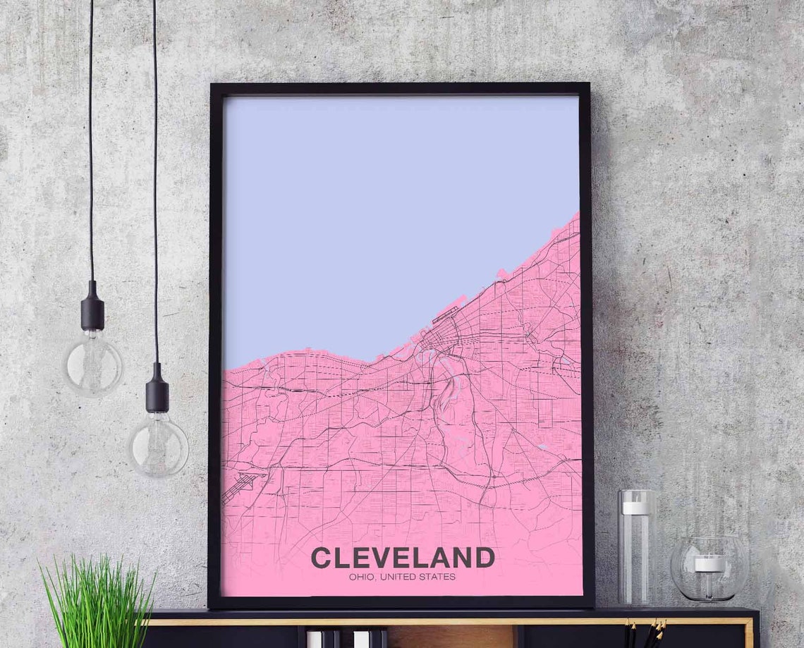 Cleveland Ohio Soft Pink Modern City Map Art Serene Fresh Poster