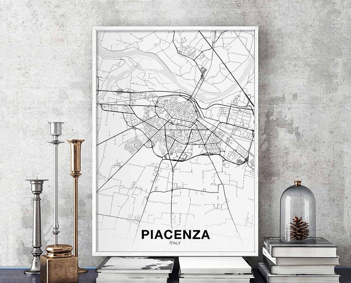 Piacenza Italy City Street Map Minimalist Black White Art Poster