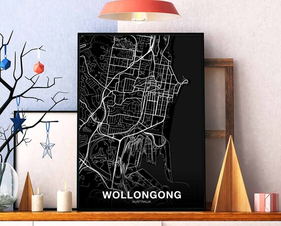 Wollongong Australia Map Poster Black White Hometown City Print Modern Home Decor Office Decoration Wall Art Dorm Bedroom Gift