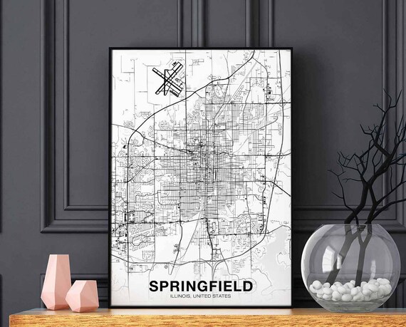 Springfield Illinois Il Usa Map Poster Black White Hometown City Print Modern Home Decor Office Decoration Wall Art Dorm Bedroom Gift