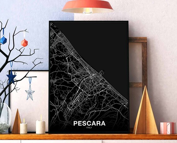 Pescara Italy Map Poster Black White Hometown City Print Modern Home Decor Office Decoration Wall Art Dorm Bedroom Gift