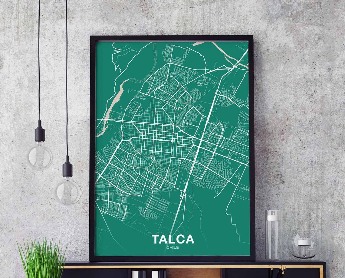 Talca Chile Emerald Green And White City Map Minimalist Poster