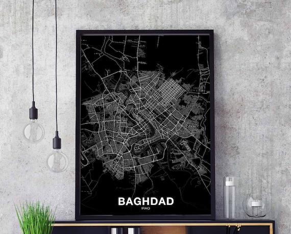 Baghdad Iraq Map Poster Black White Hometown City Print Modern Home Decor Office Decoration Wall Art Dorm Bedroom Gift