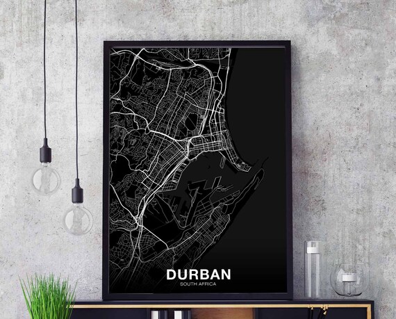 Durban South Africa Map Poster Black White Hometown City Print Modern Home Decor Office Decoration Wall Art Dorm Bedroom Gift