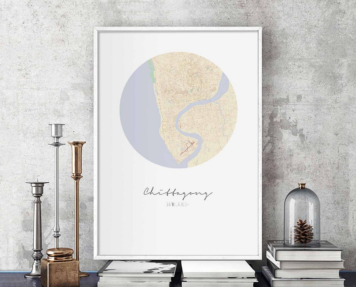Chittagong Bangladesh Round Minimalist City Map Script Art Poster