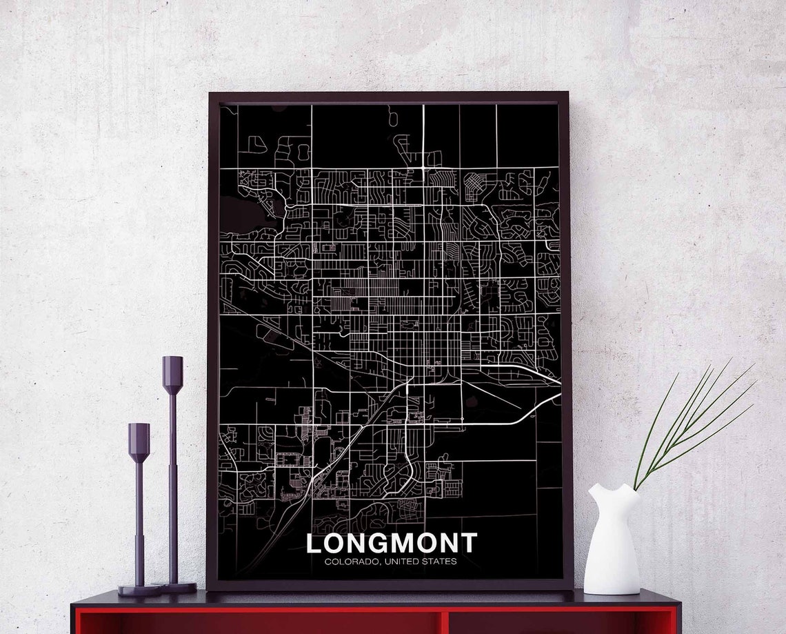 Longmont Colorado Minimalist Black and White City Street Map Poster