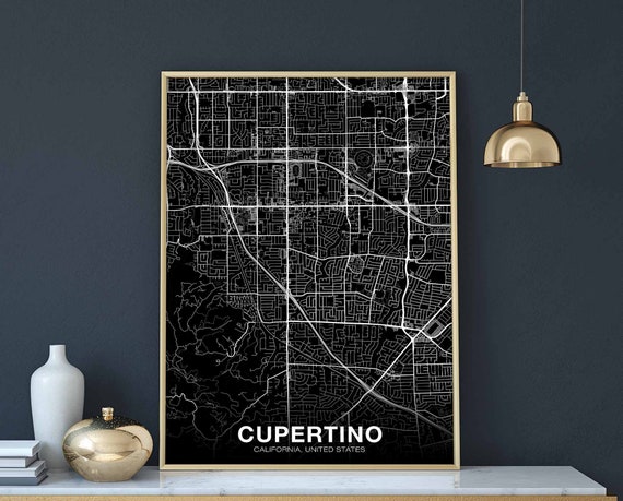 Cupertino Ca Usa Map Poster Black White Hometown City Print Modern Home Decor Office Decoration Wall Art Dorm Bedroom Gift