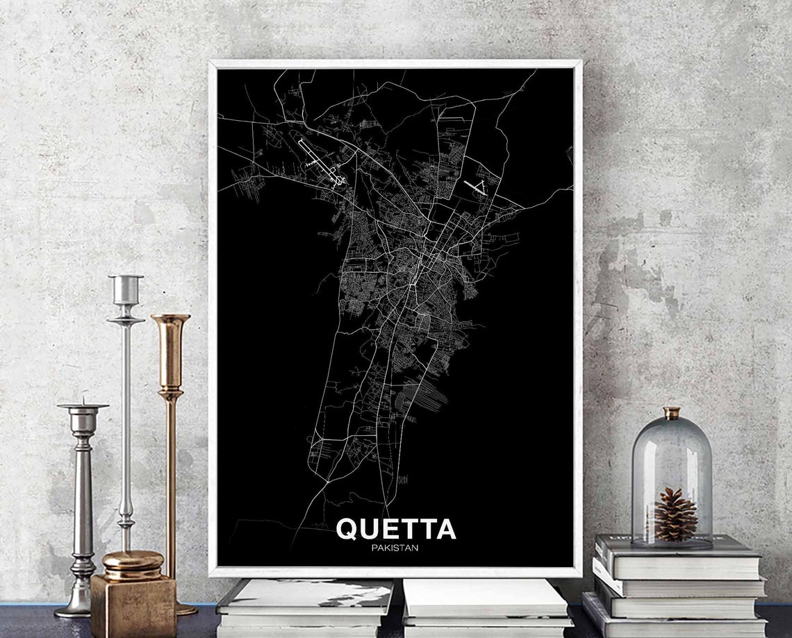 Quetta Pakistan Black White City Street Map Modern Minimal Poster