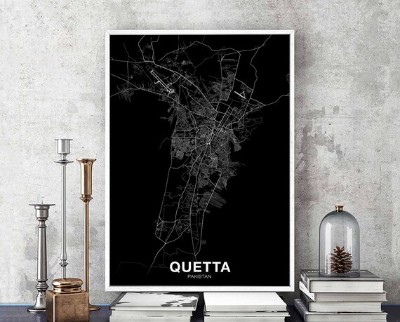 Quetta Pakistan Map Poster Black White Hometown City Print Modern Home Decor Office Decoration Wall Art Dorm Bedroom Gift