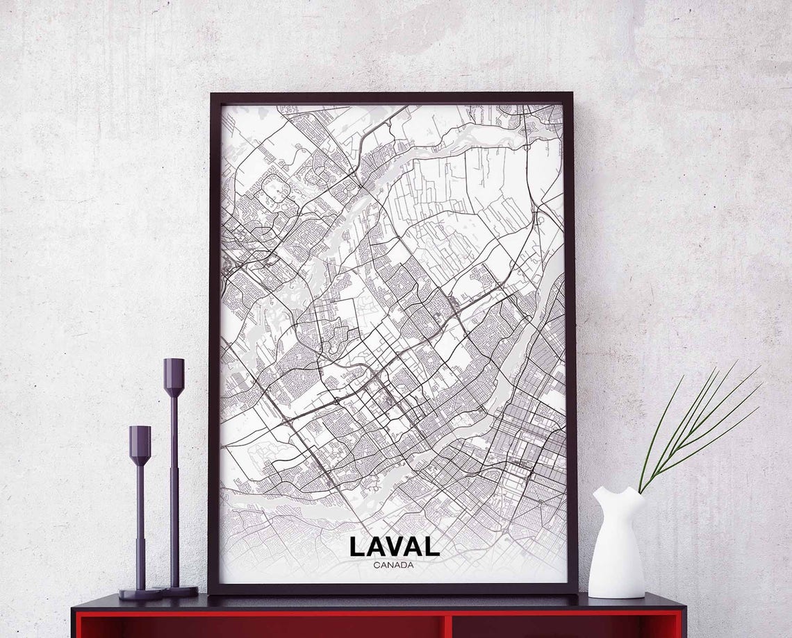 Laval Canada Street Map Minimalist White City Poster Modern Decor