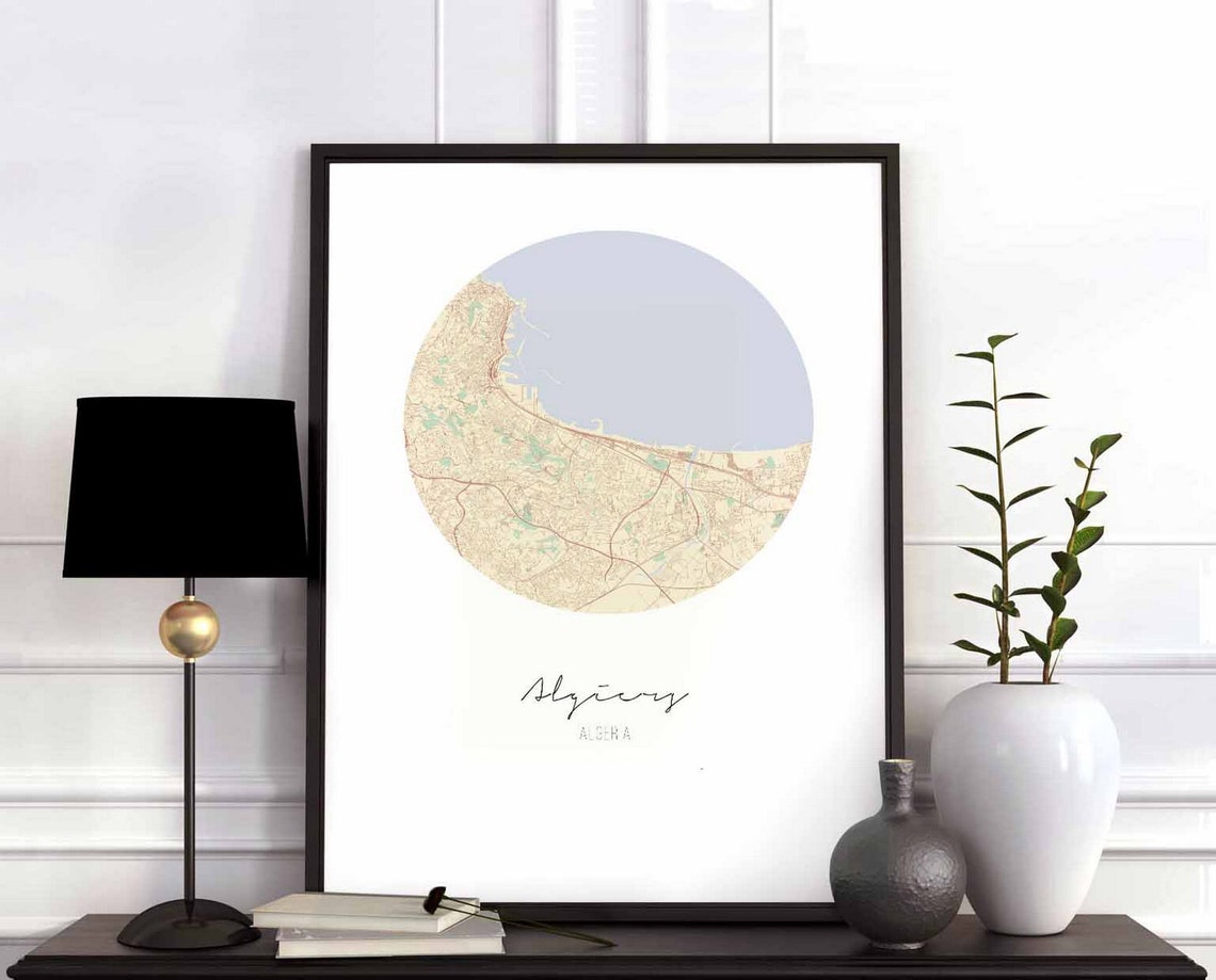 Algiers Algeria Circular City Map Minimalist Nordic Decor Poster