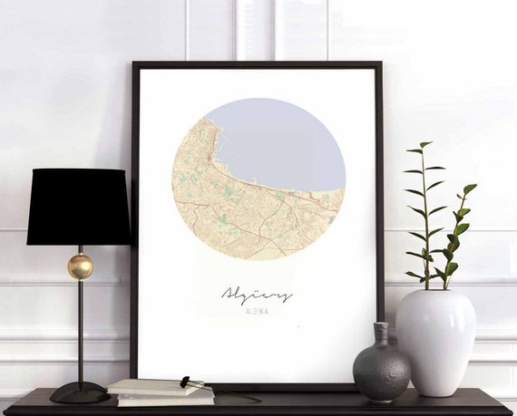 Algiers Algeria Map Poster Wall Decor Design Modern Minimal Nordic Travel Bedroom Home Art Vintage Retro Dorm Nursery Housewarming