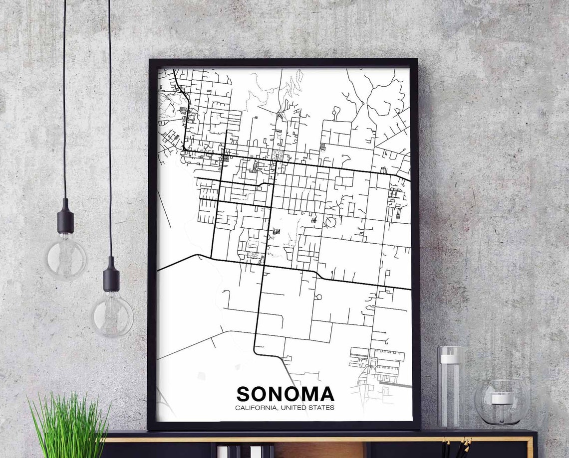 Sonoma California Street Map Modern Hometown City Art Print Decor
