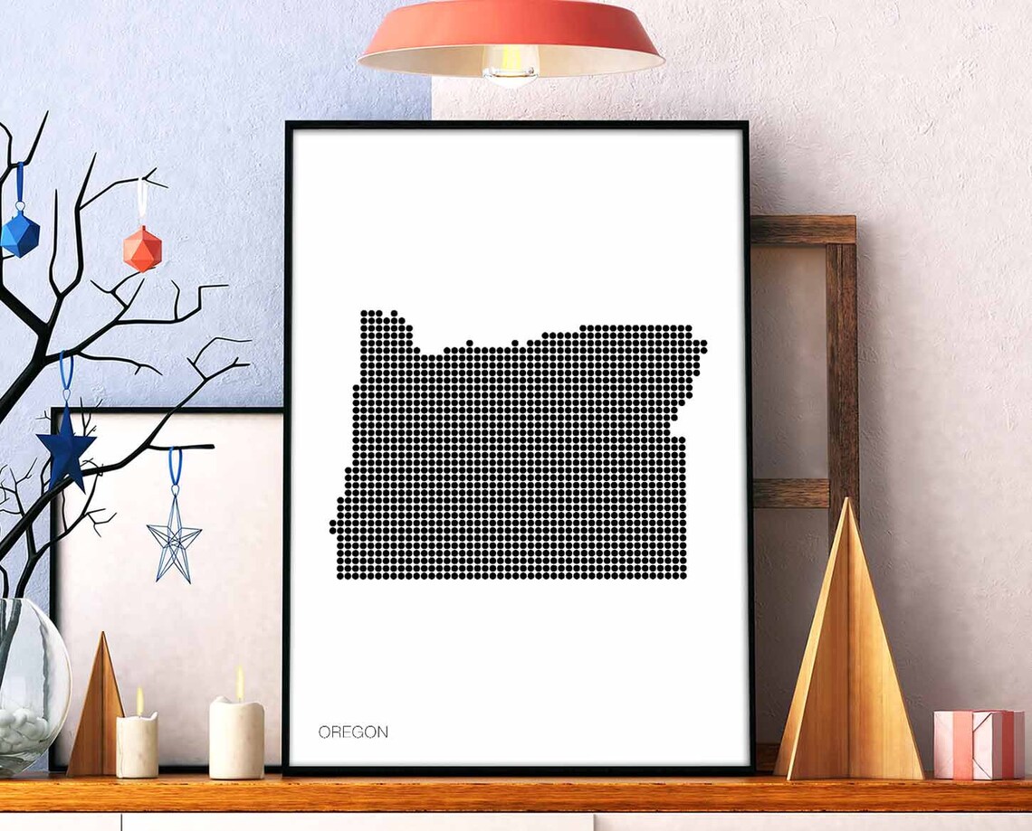 Oregon State Minimal Dots Retro Map Poster