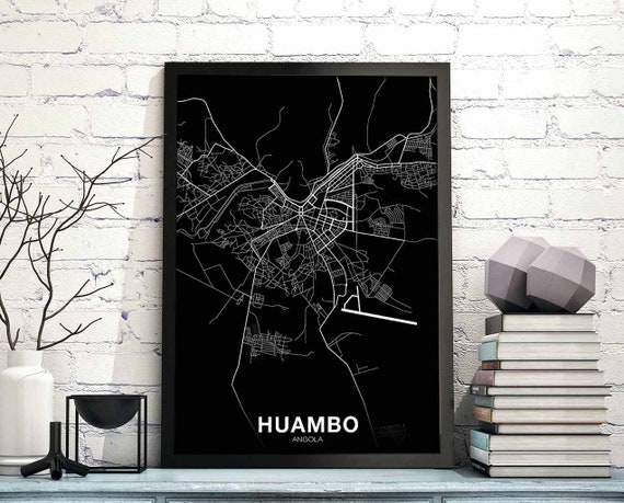 Huambo Angola Map Poster Black White Hometown City Print Modern Home Decor Office Decoration Wall Art Dorm Bedroom Gift