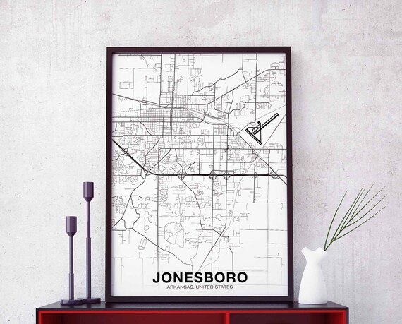 Jonesboro Arkansas Ar Usa Map Poster Black White Hometown City Print Modern Home Decor Office Decoration Wall Art Dorm Bedroom Gift