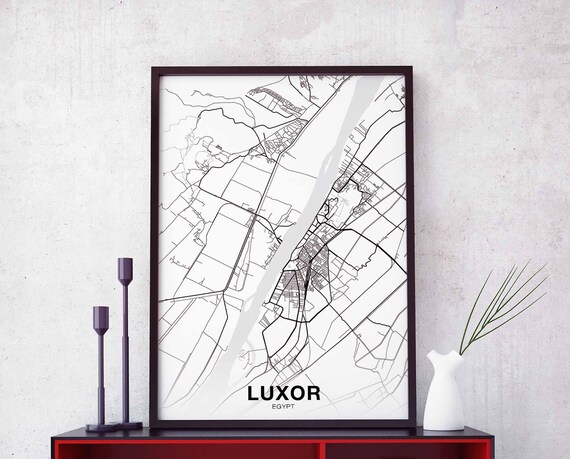 Luxor Egypt Map Poster Black White Hometown City Print Modern Home Decor Office Decoration Wall Art Dorm Bedroom Gift