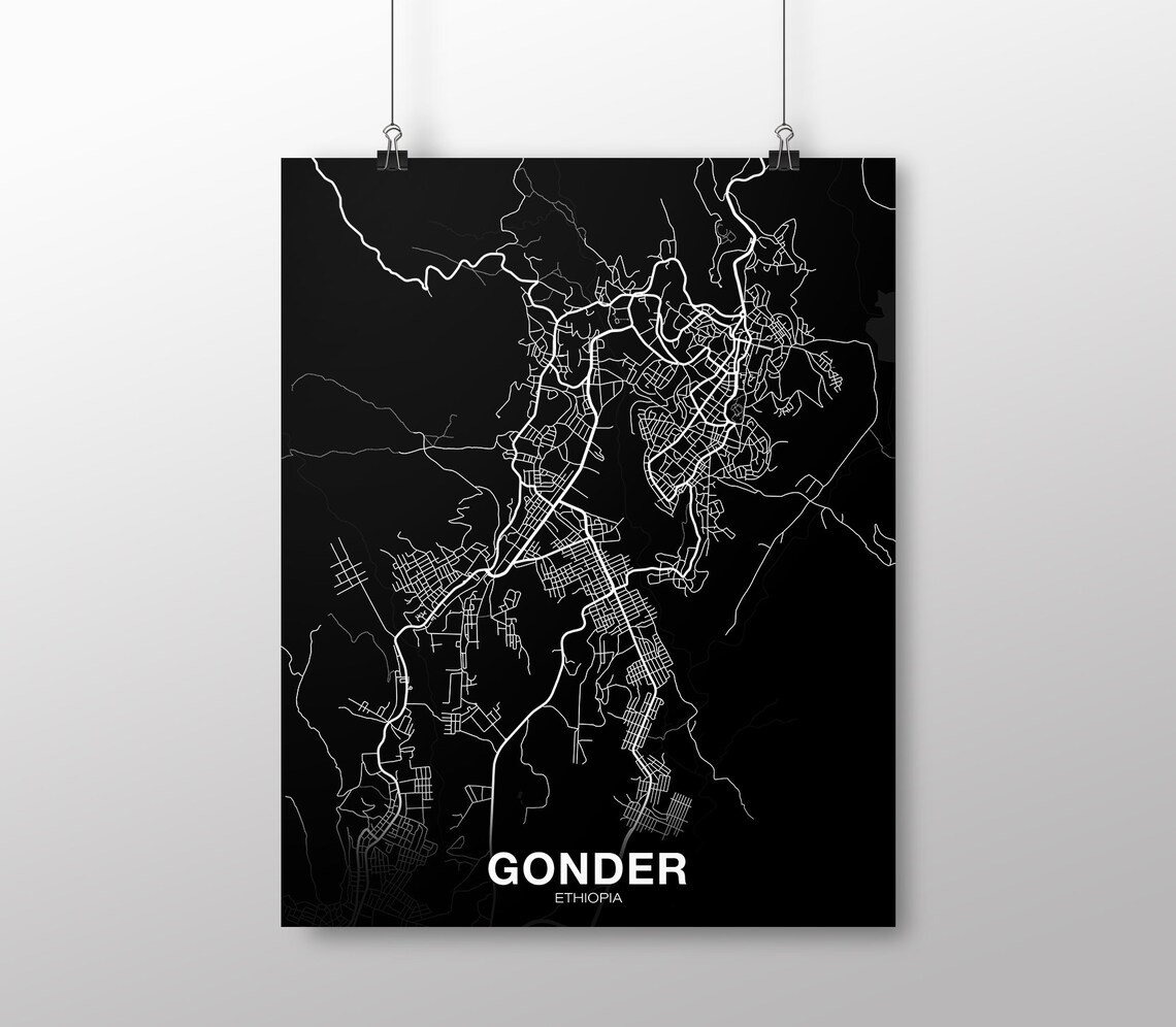 Gonder Ethiopia Map Poster, Modern Home Decor