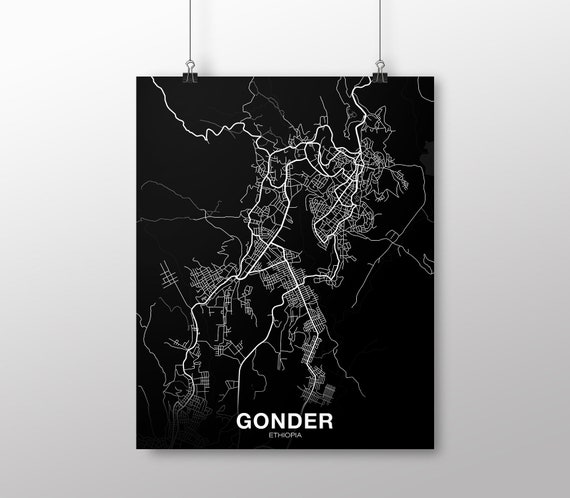 Gonder Ethiopia Map Poster, Modern Home Decor