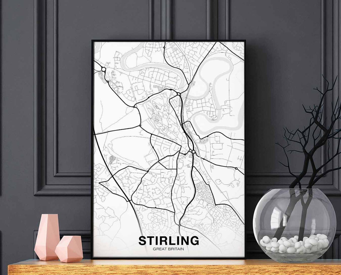 Stirling Great Britain Minimalist White City Street Map Poster