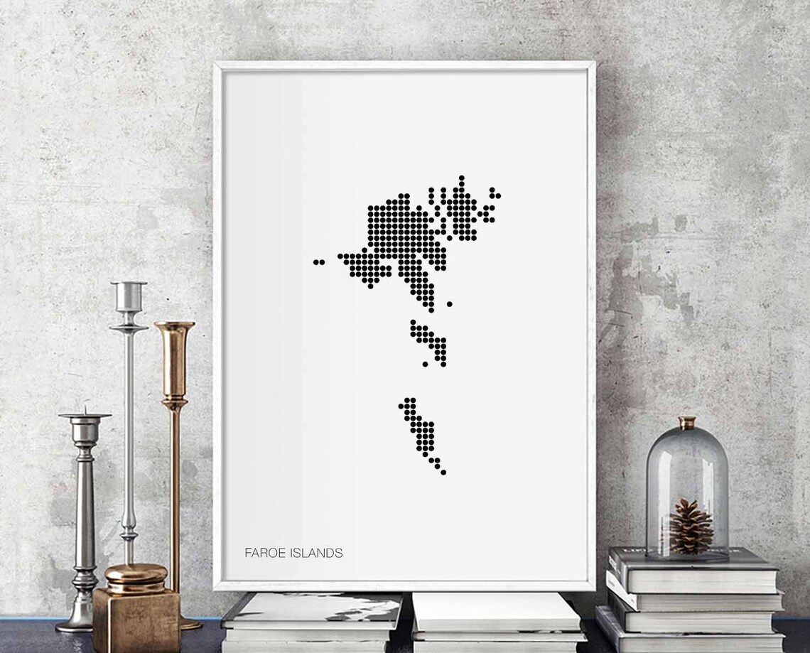 Faroe Islands Minimal Dots Retro Map Poster
