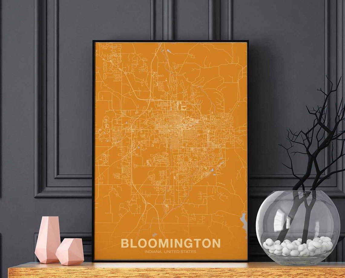 Bloomington Indiana City Street Map Modern Orange Wall Decor Poster
