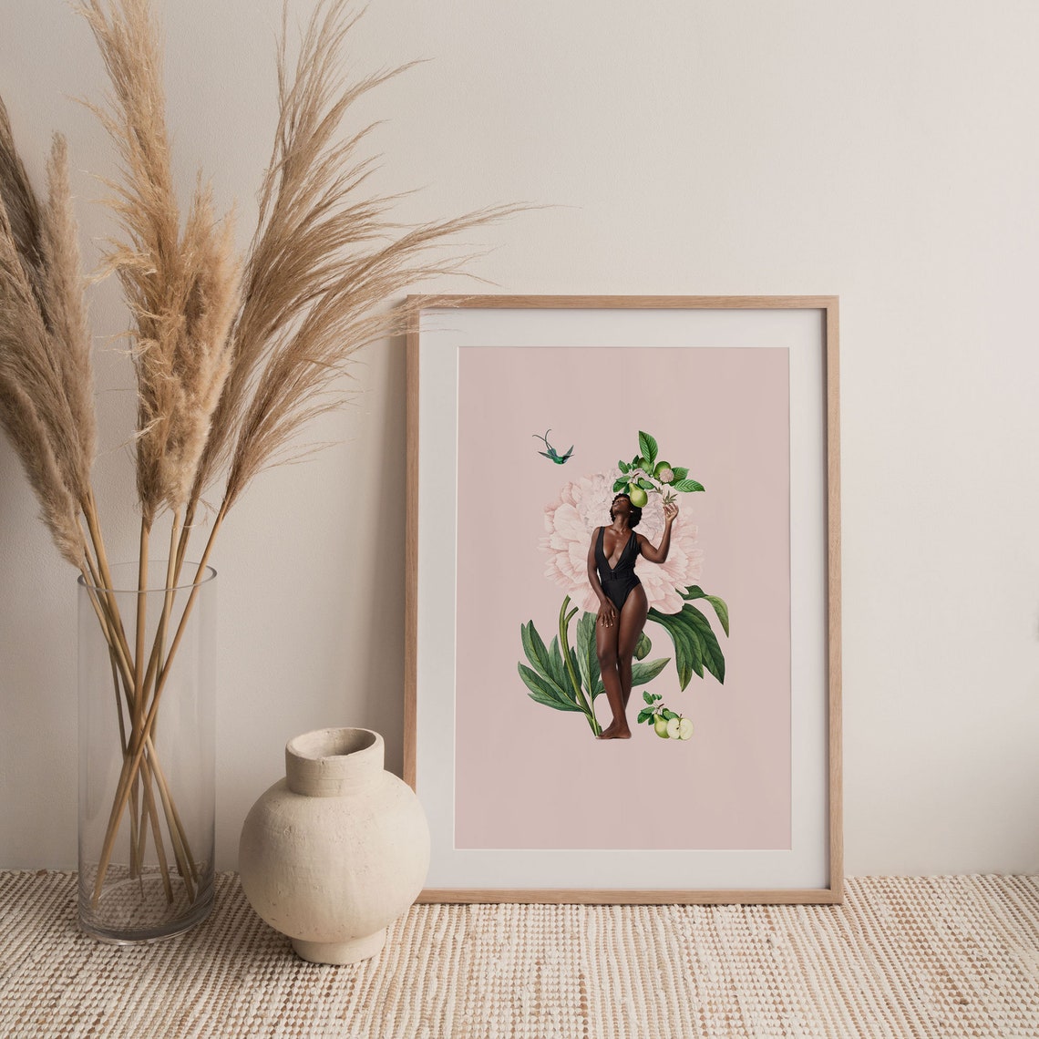 Mrs Holiday Pink Peony Woman Vintage Fashion Floral Collage Poster - Image 2
