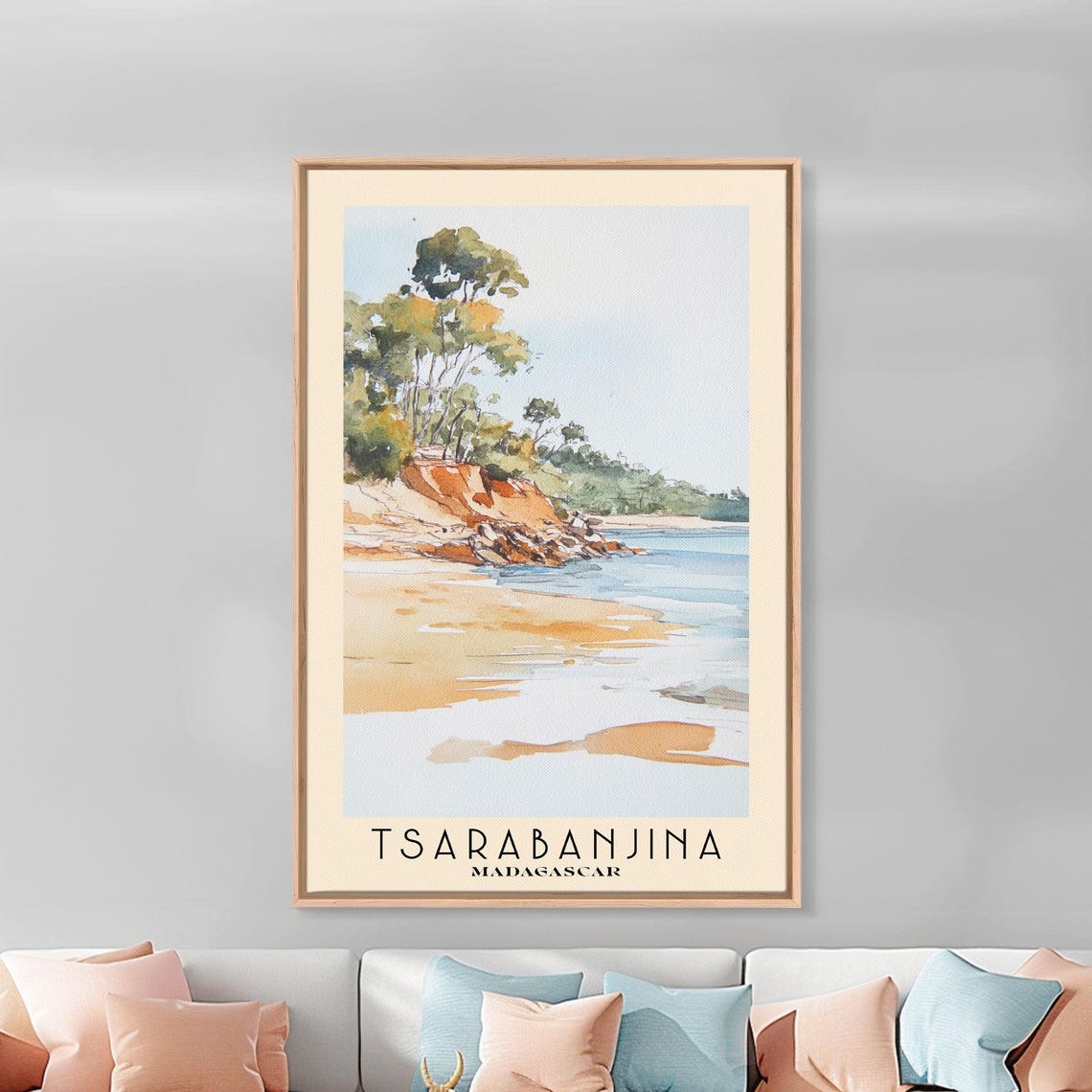 Tsarabanjina Madagascar Sandy Beach Red Cliffs Watercolor Poster - Image 2