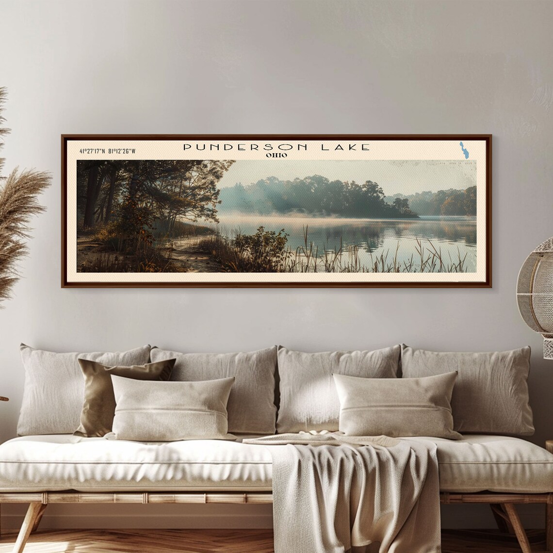 Punderson Lake Ohio Misty Sunrise Woodland Shore Serene Travel Poster - Image 5