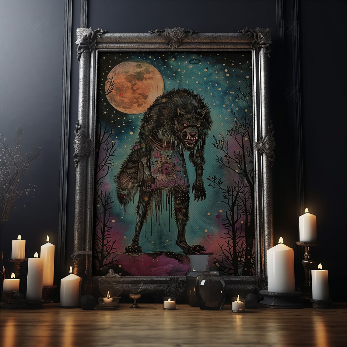 Halloween Werewolf Full Moon Art Print, Spooky Decor - Image 4