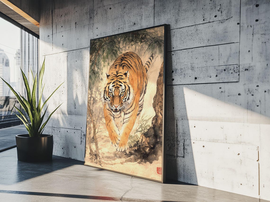 Prowling Tiger In Bamboo Forest Vintage Asian Wildlife Poster - Image 5