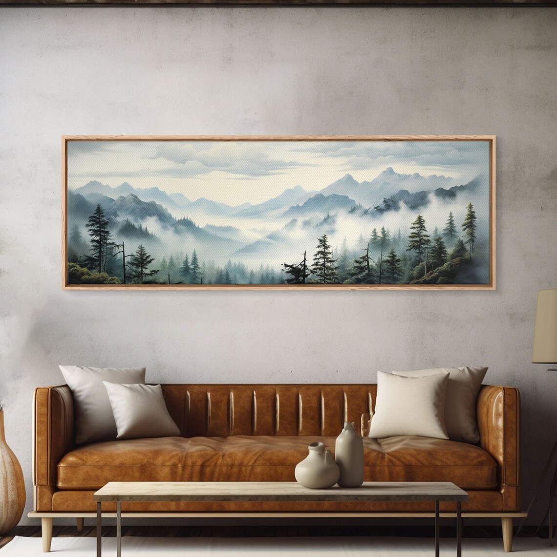 Foggy Mountain Forest Oil Landscape Art Print