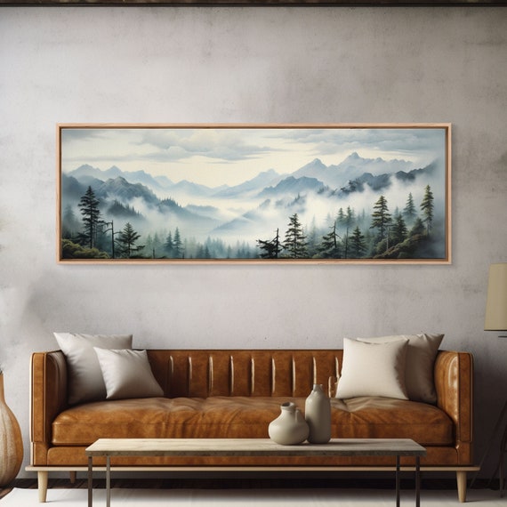 Foggy Mountain Forest Oil Landscape Art Print