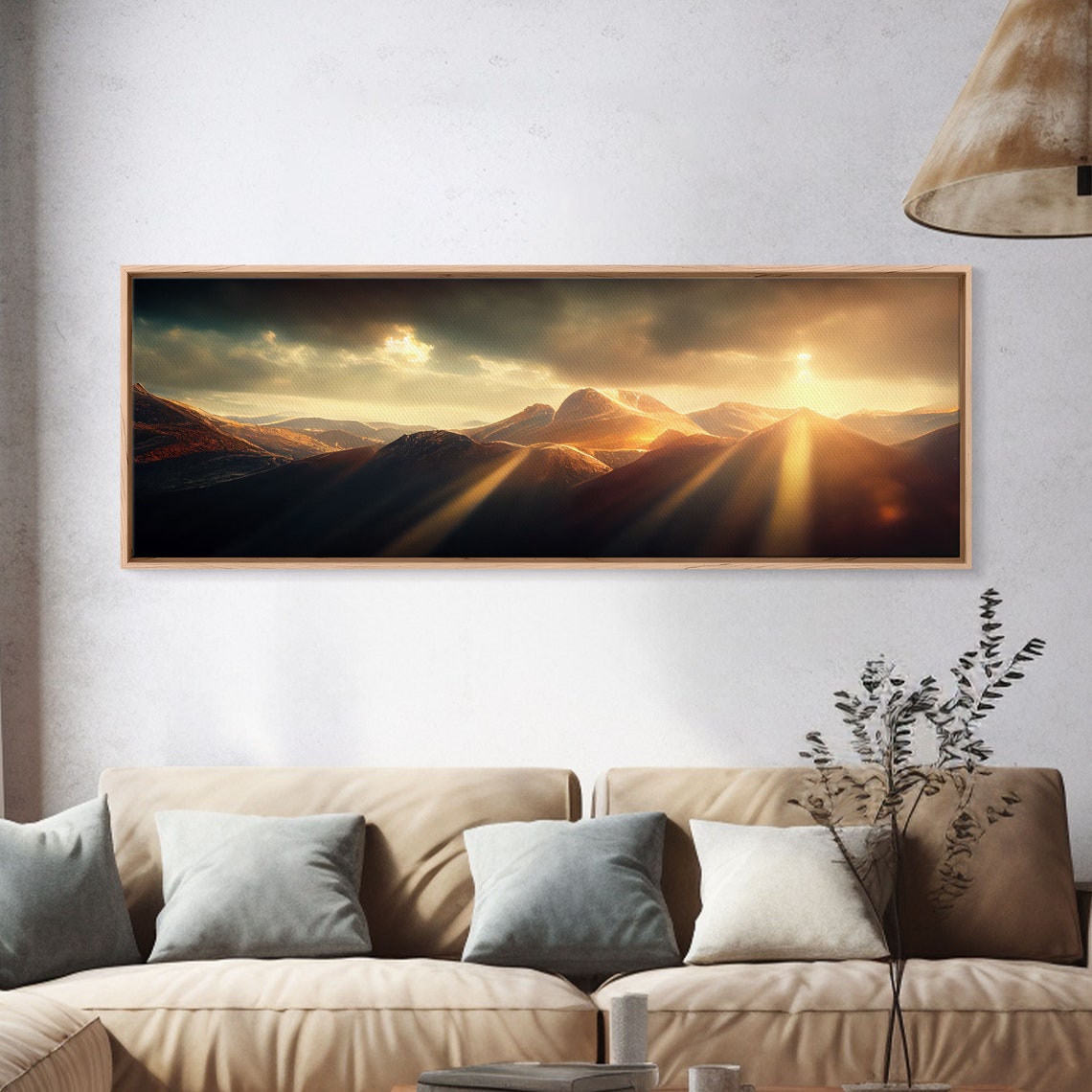 Sunrise Over Mountain Valleys With Golden Sunbeam Rays Panoramic Print - Image 4