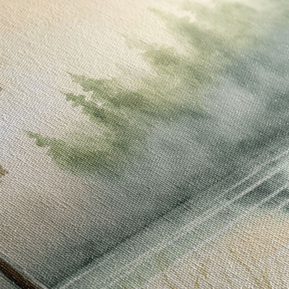 Misty Lake and Pine Forest Landscape Art Print - Image 2