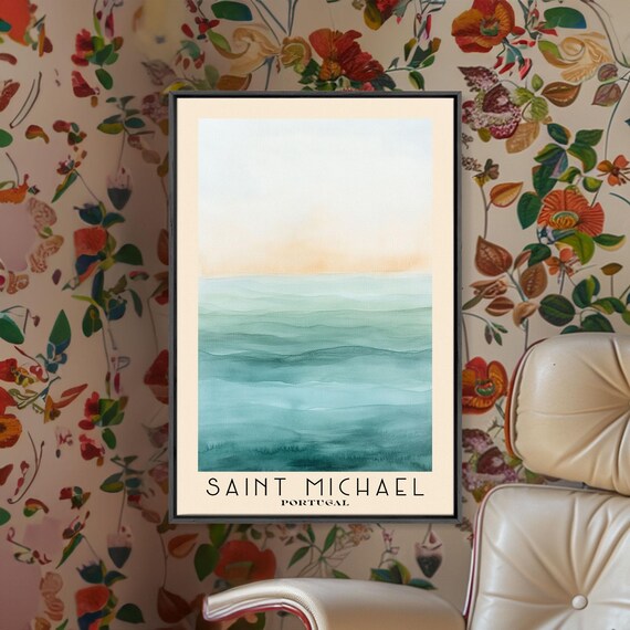 Saint Michael Portugal Minimalist Ocean Gradient Watercolor Travel Poster
