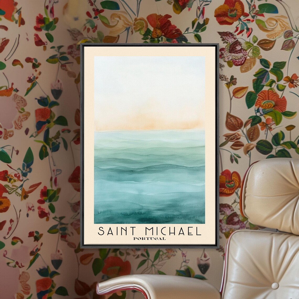 Saint Michael Portugal Minimalist Ocean Gradient Watercolor Travel Poster