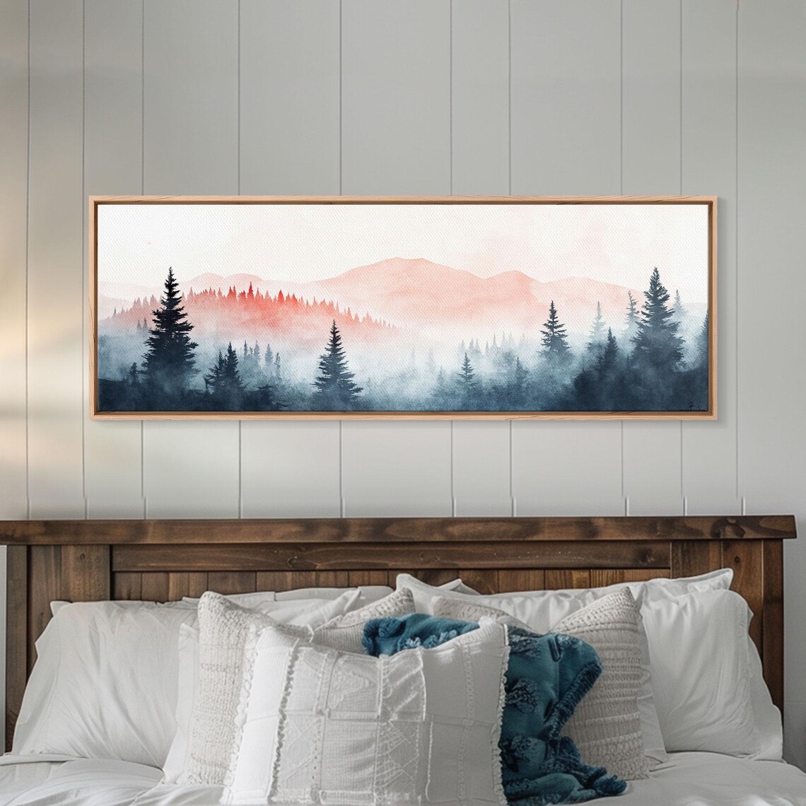 Misty Blue Mountain Fog Pine Forest Moody Watercolor Landscape Poster - Image 2