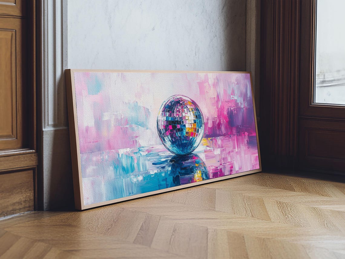Disco Ball On Pink Blue Abstract Background Retro Glam Art Poster - Image 3