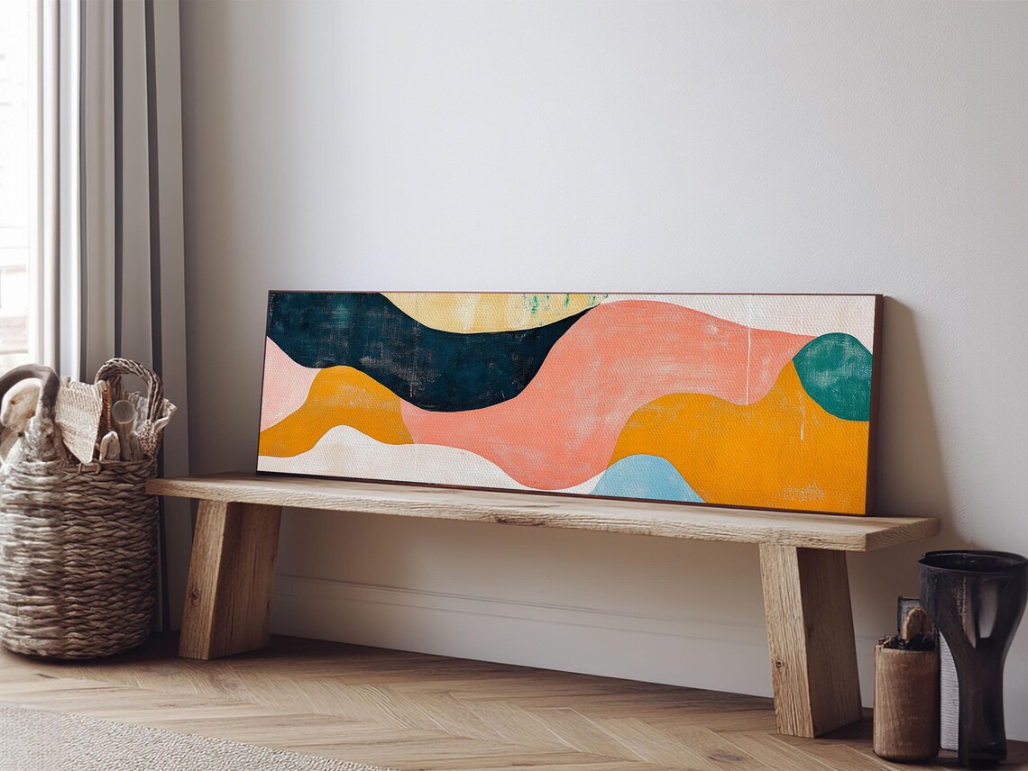 Abstract Wavy Shapes Art Navy Coral Mustard Colorful Modern Poster - Image 6