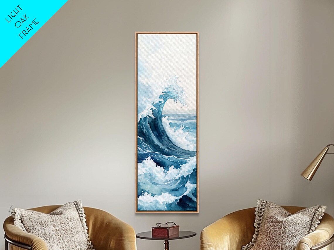 Towering Navy Ocean Wave White Foam Watercolor Coastal Wall Poster - Image 5