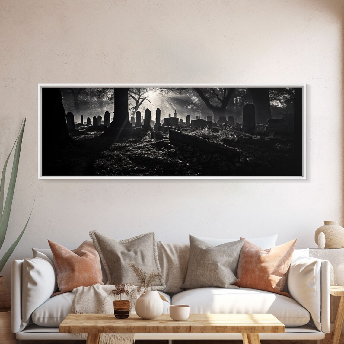 Creepy Cemetery, Black and White Halloween Art Print - Image 5
