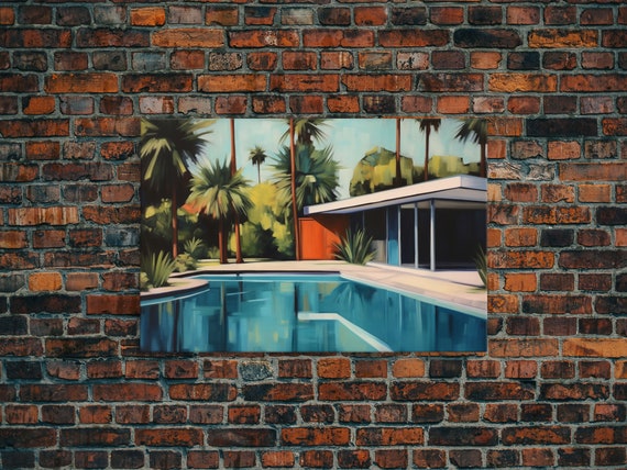 The Pool House Mid Century Modern Decor Framed Wall Art Architectural Print Retro Art Swimming Pool Art Framed Painting